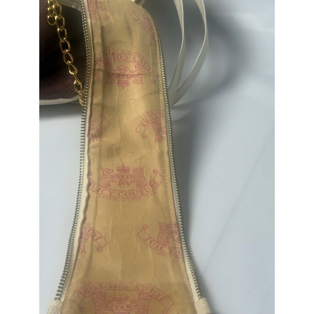Juicy Couture Y2K Velour Bowler Satchel Bag Brown Cream Gold Womens Shoulder - Picture 16 of 16